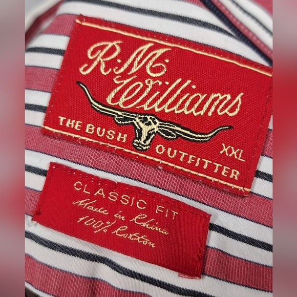 R.M. Williams Men's Button Down Striped Classic Fit Roll Tab Sleeves Logo Medium - Picture 3 of 12